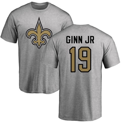 Men New Orleans Saints Ash Ted Ginn Jr Name and Number Logo NFL Football #19 T Shirt
